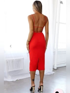 Hello Molly NWT Cant Afford Me Midi Dress Red Bodycon Strappy Back S/4